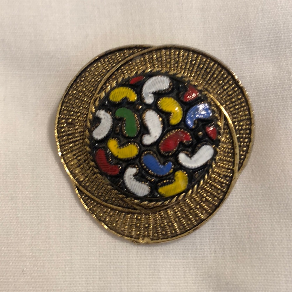 Costume Gold & enamel pendant / brooch costume